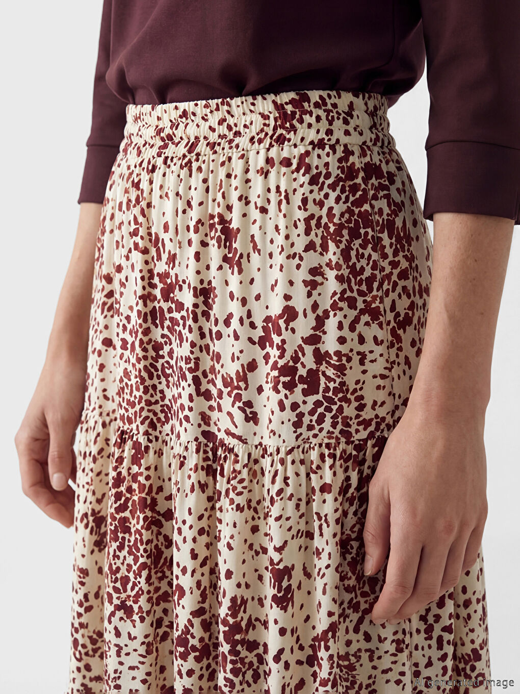 تنورة نسائية بطبعات بطبقات بخصر مطاطي-2