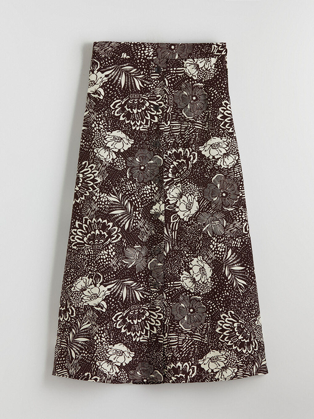 Kahverengi Beli Lastikli Çiçekli Etek