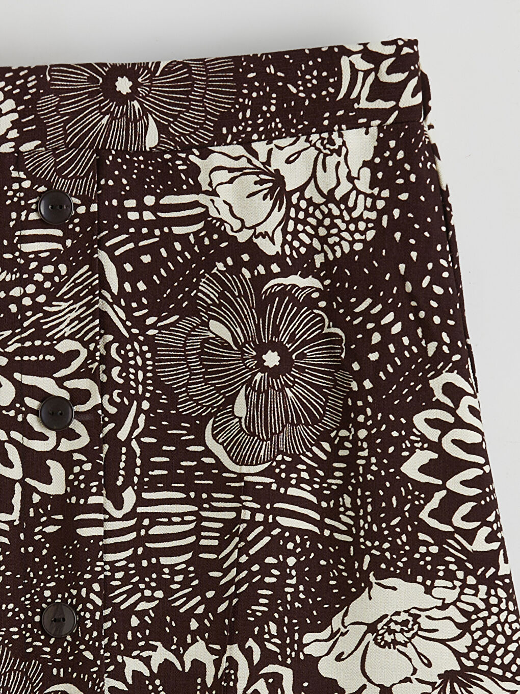 Kahverengi Beli Lastikli Çiçekli Etek-1