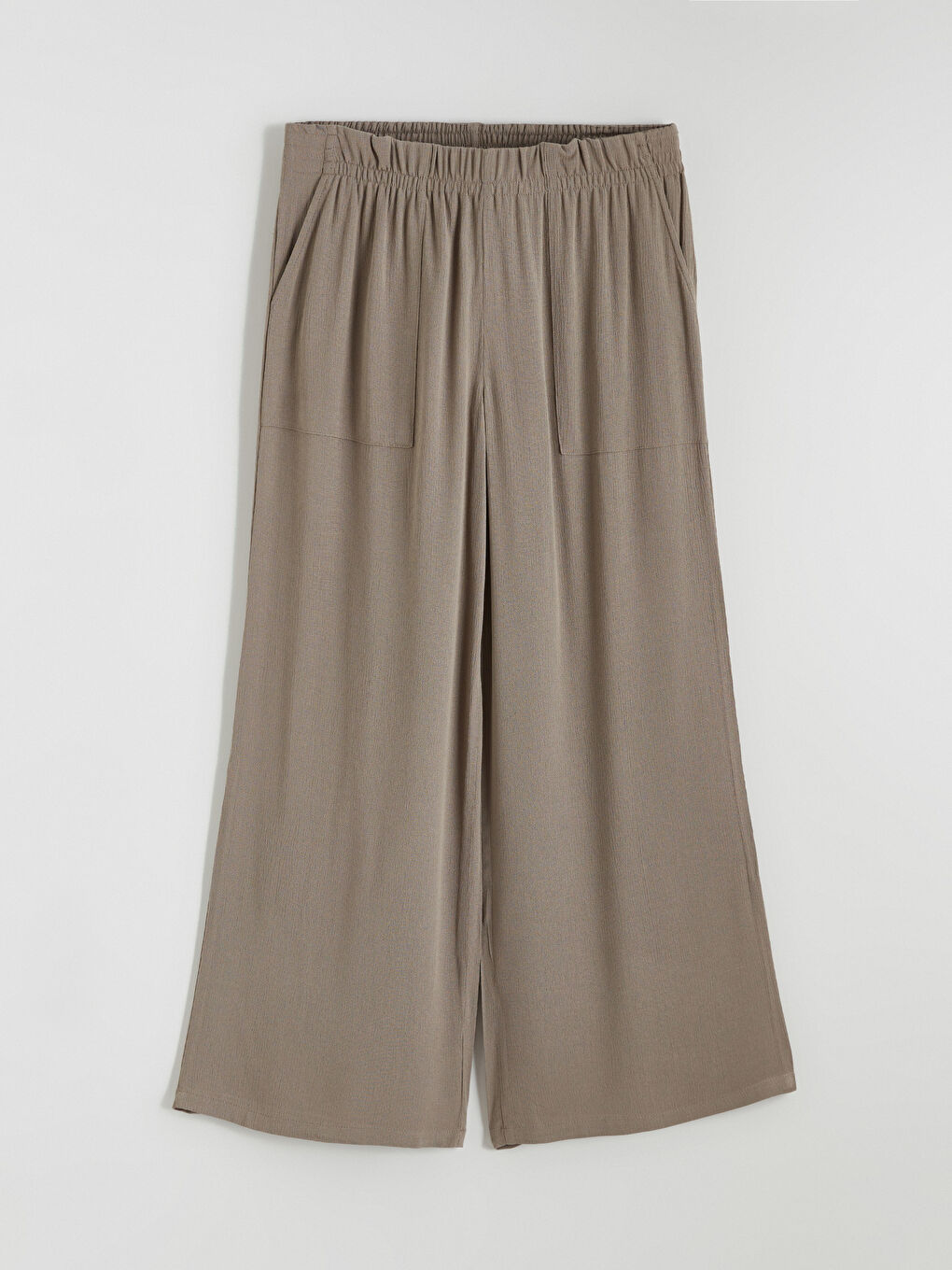 Kahverengi Beli Lastikli Geniş Paça Kadın Pantolon-4