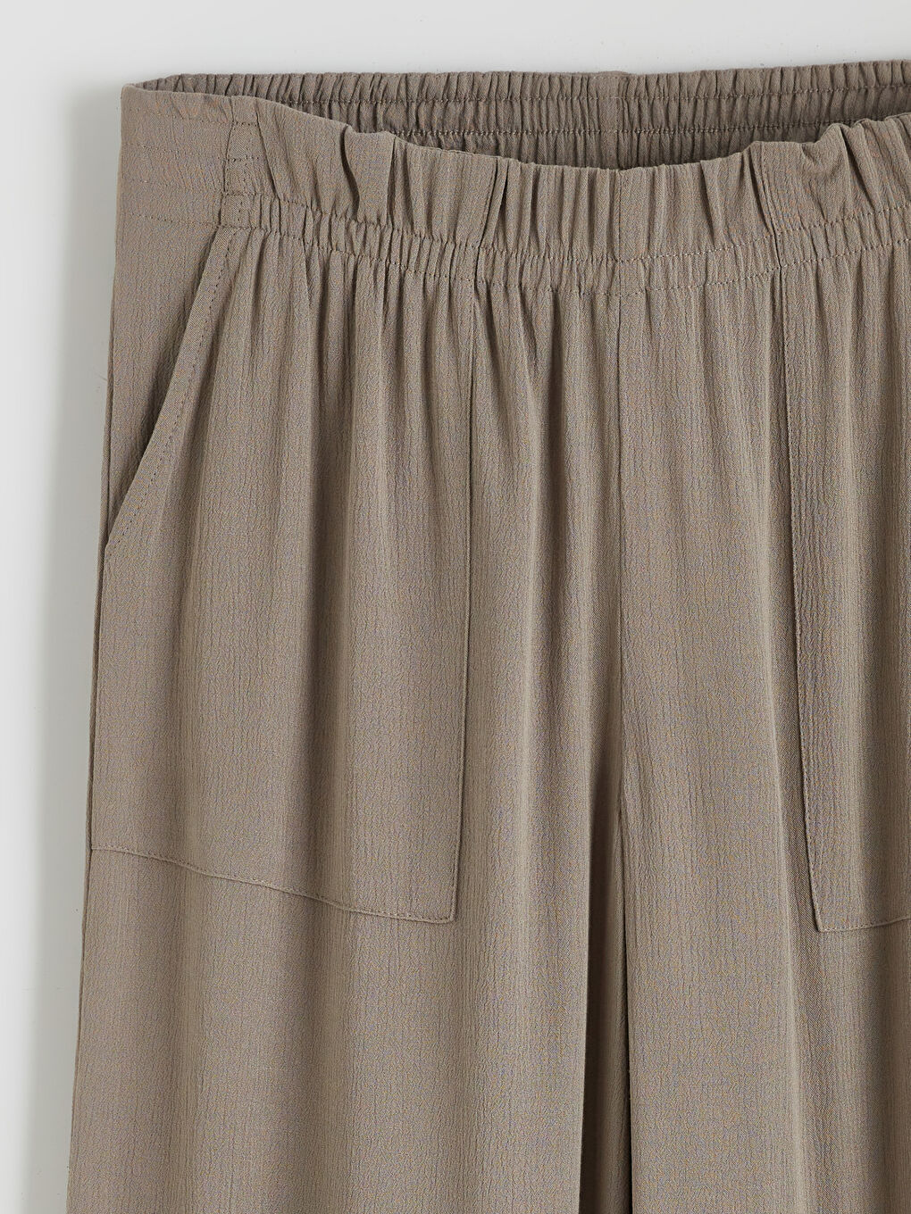 Kahverengi Beli Lastikli Geniş Paça Kadın Pantolon-5