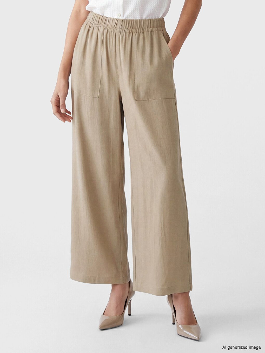 Kahverengi Beli Lastikli Geniş Paça Kadın Pantolon-2