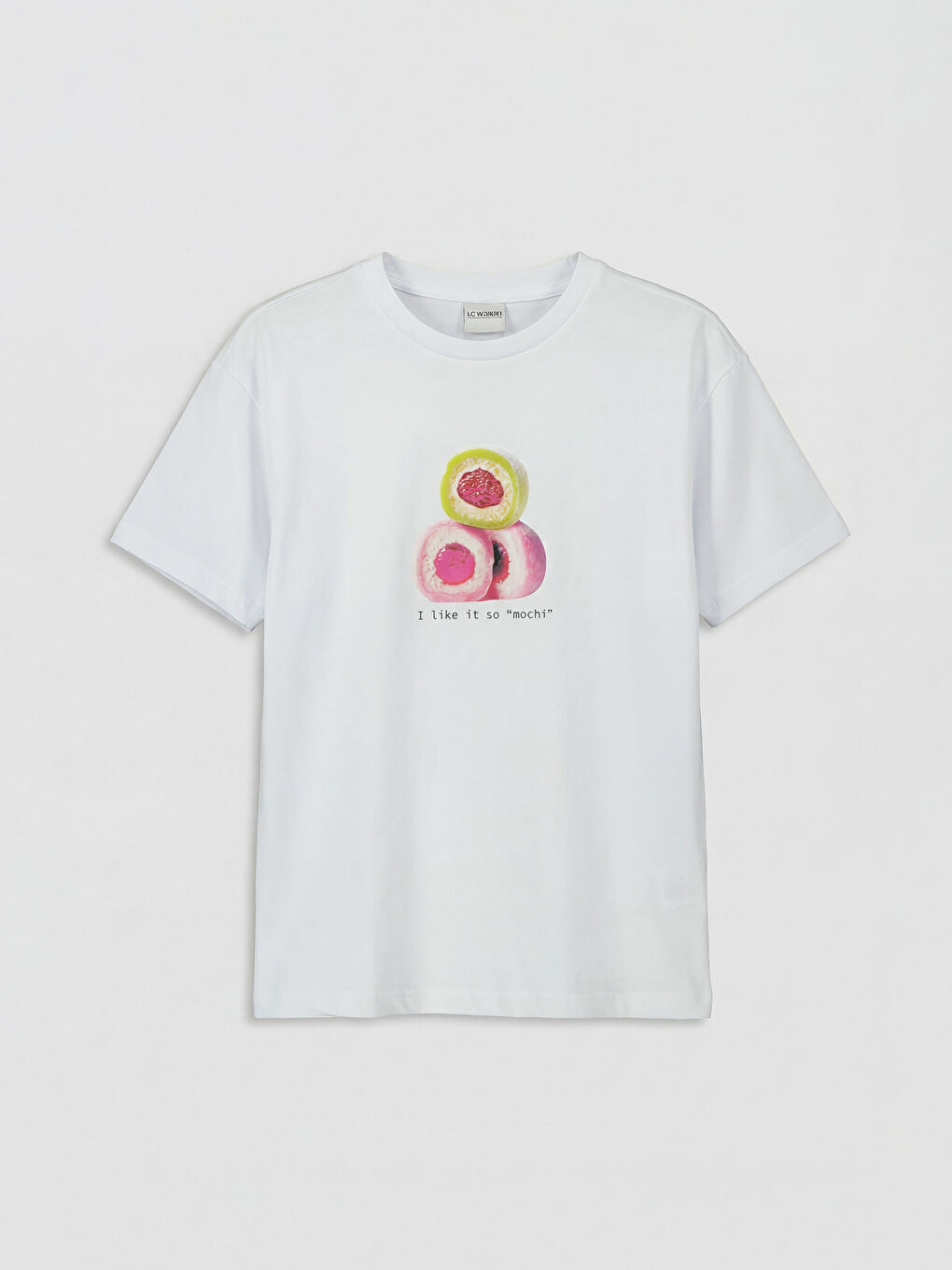 Beyaz Bisiklet Yaka Baskılı Kız Çocuk Tişört