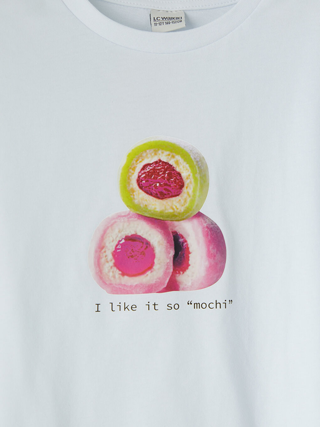 Beyaz Bisiklet Yaka Baskılı Kız Çocuk Tişört-2