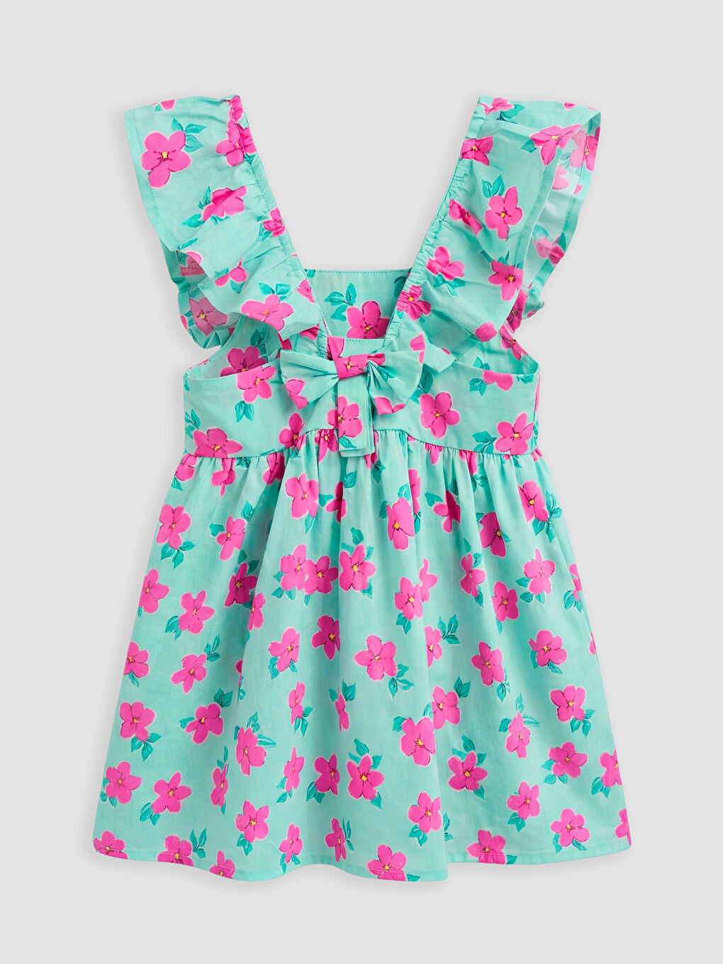 Square Neck Floral Ruffled Girls' Poplin Dress-1