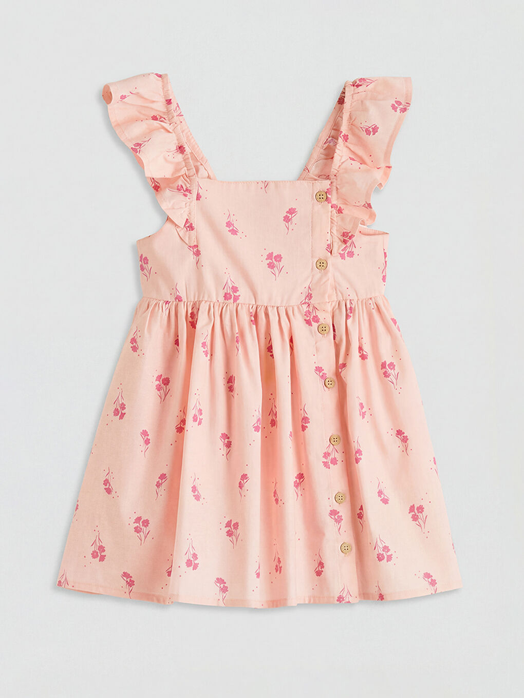 Square Neck Floral Girls' Poplin Dress