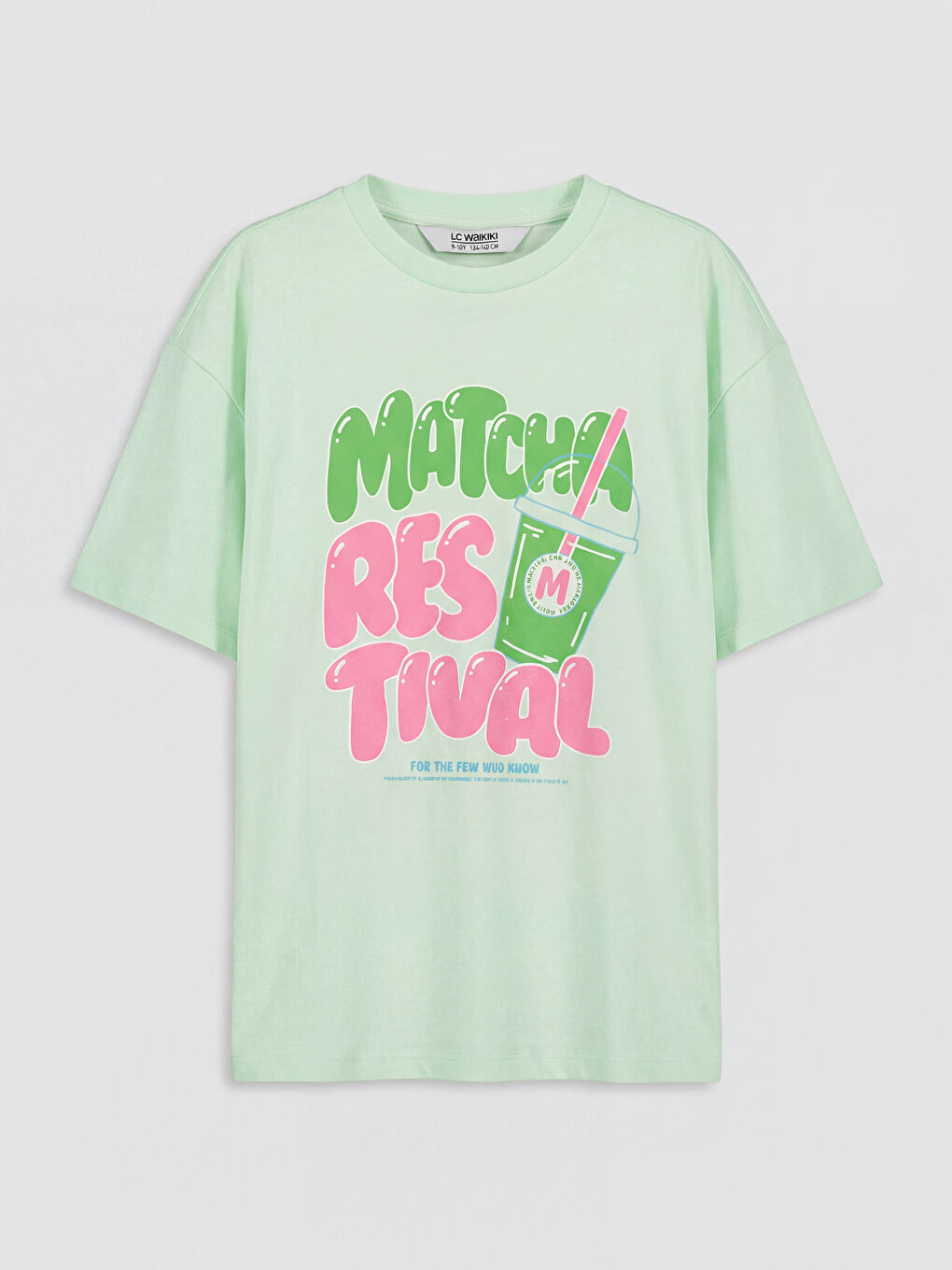 Yeşil Bisiklet Yaka Kısa Kollu Baskılı Kız Çocuk Tişört