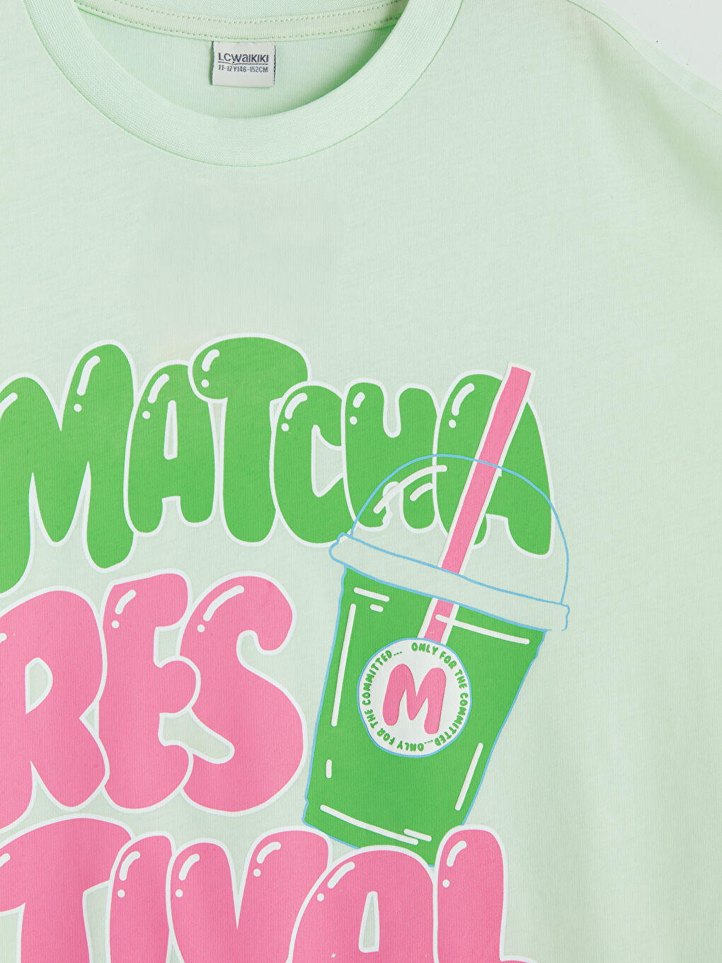 Yeşil Bisiklet Yaka Kısa Kollu Baskılı Kız Çocuk Tişört-2