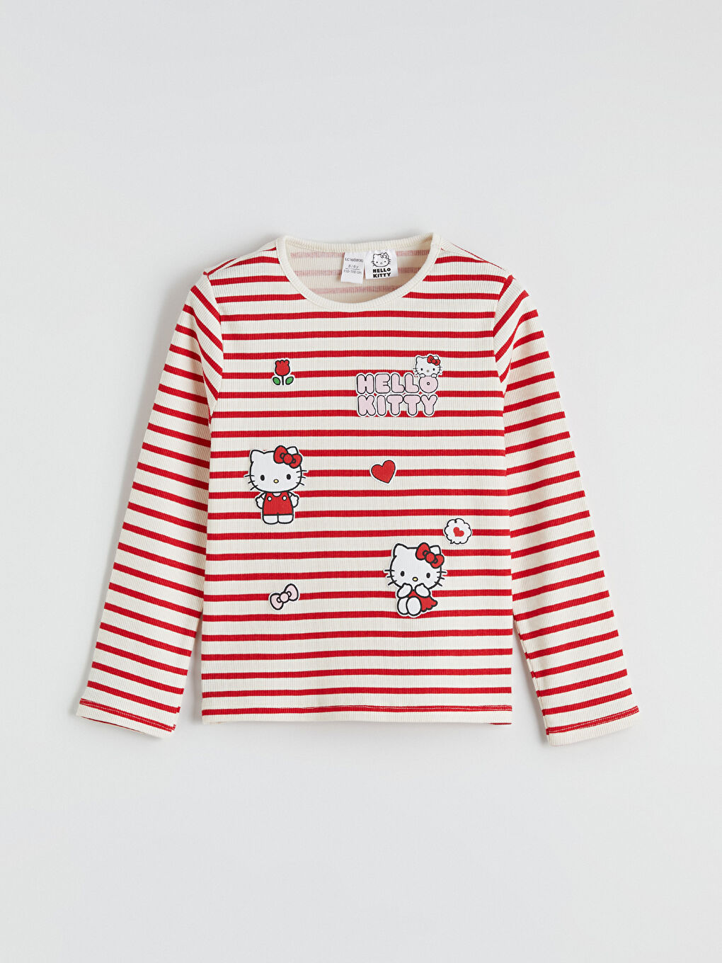 Kırmızı Çizgili Hello Kitty Baskılı Kız Çocuk Tişört