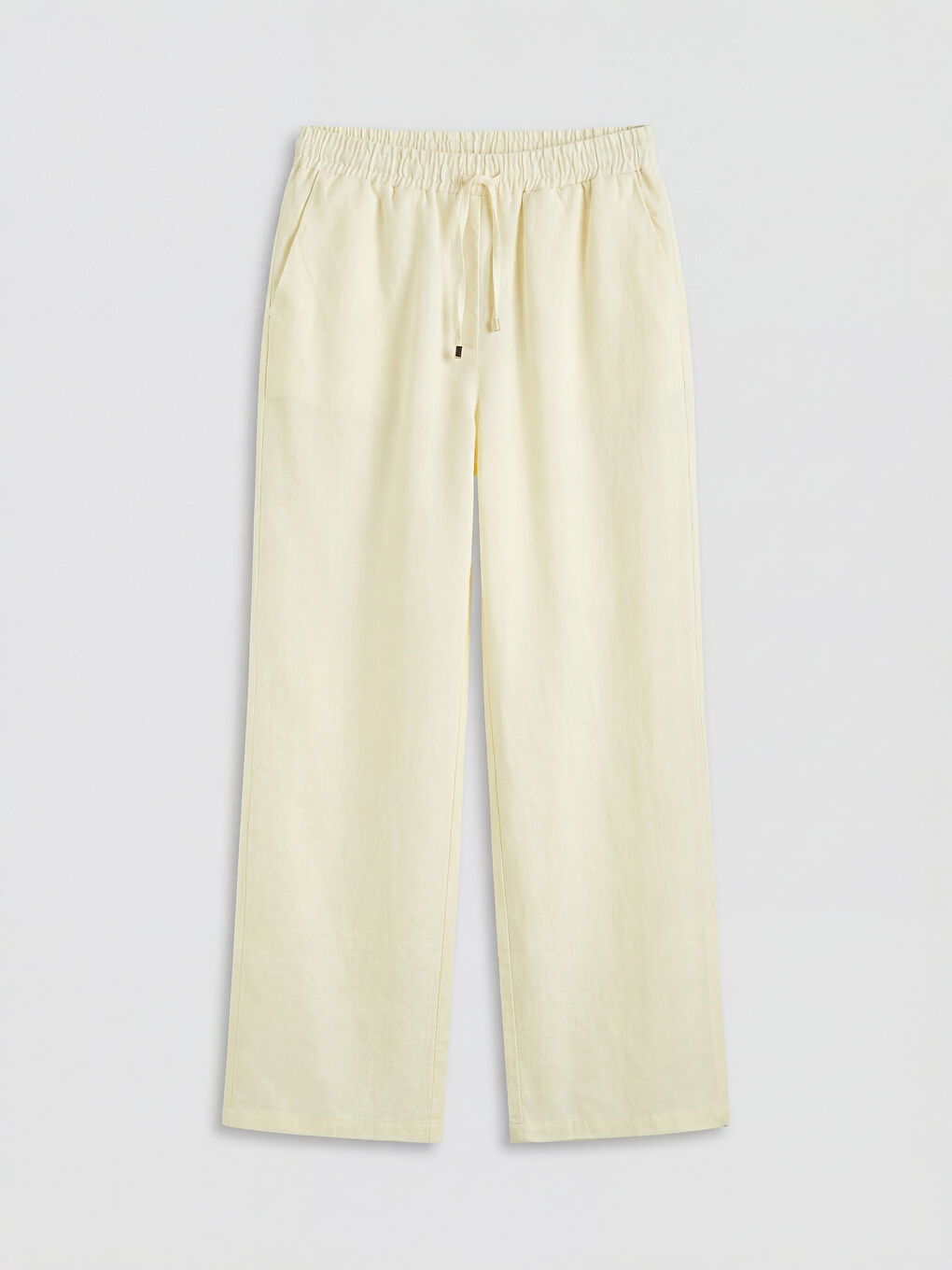 Sarı Beli Lastikli Keten Kadın Pantolon
