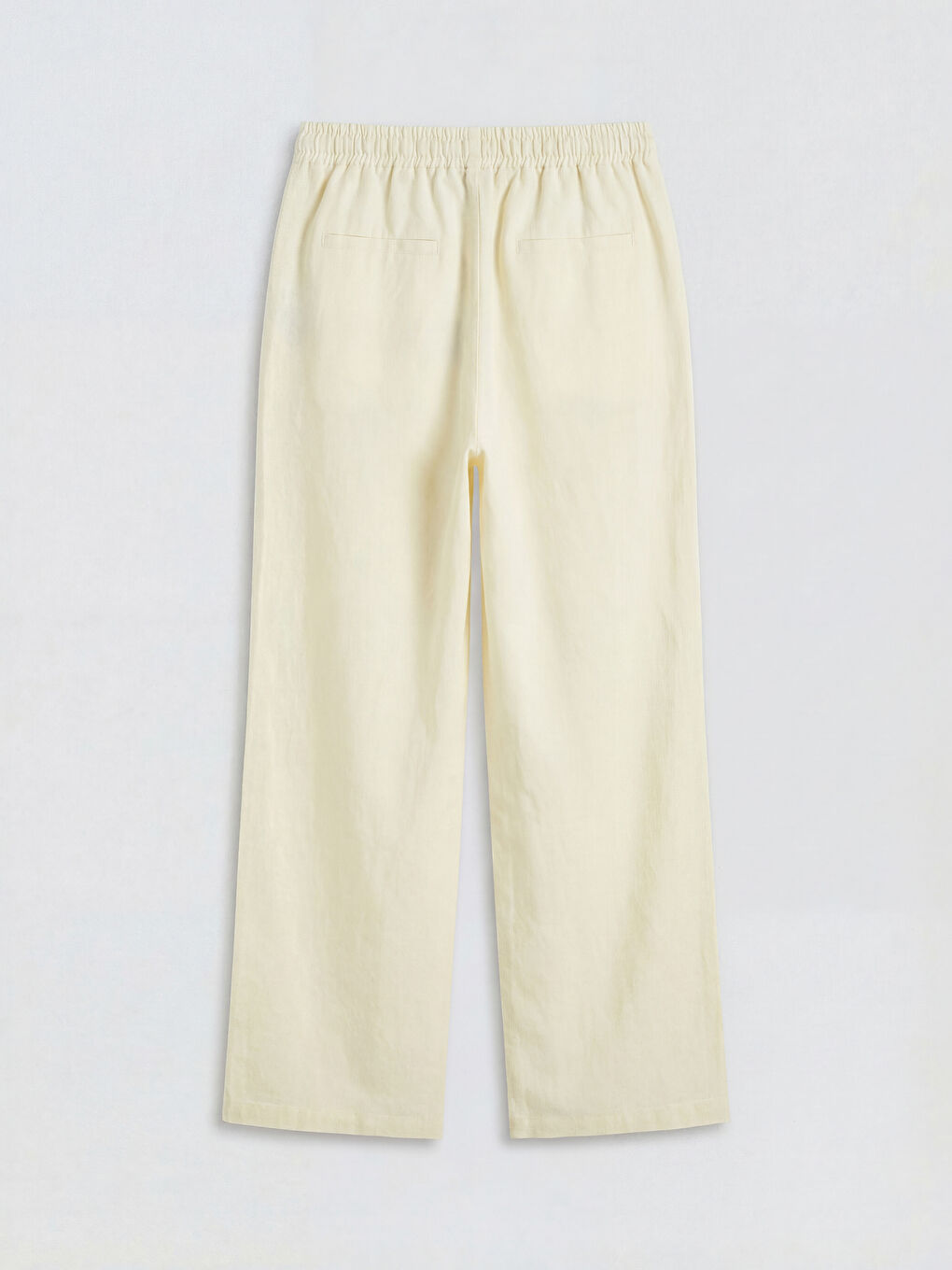 Sarı Beli Lastikli Keten Kadın Pantolon-1