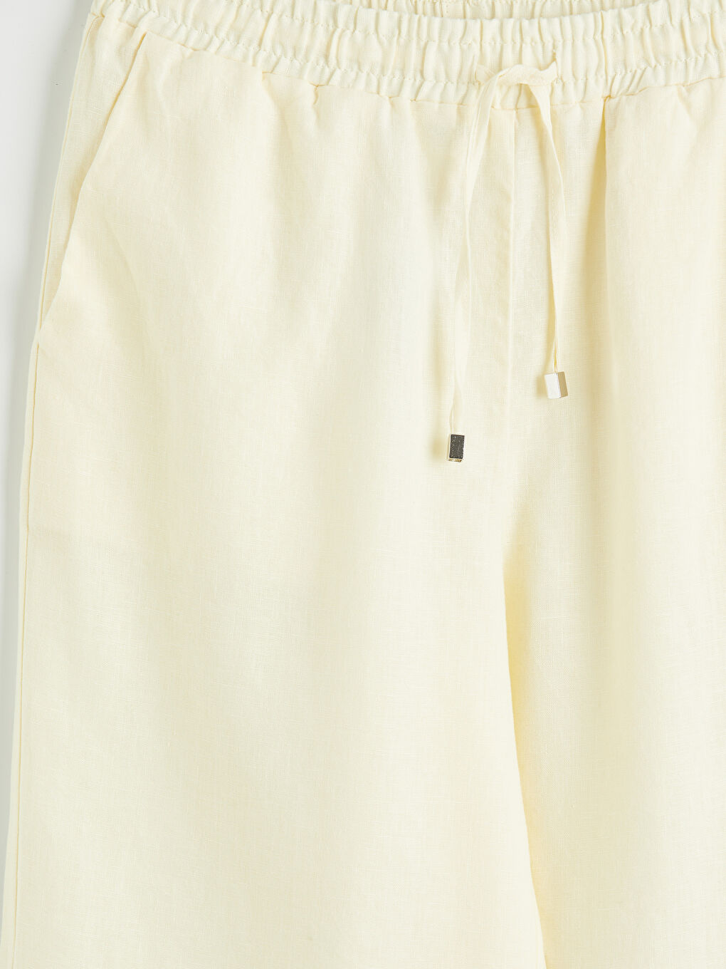 Sarı Beli Lastikli Keten Kadın Pantolon-2