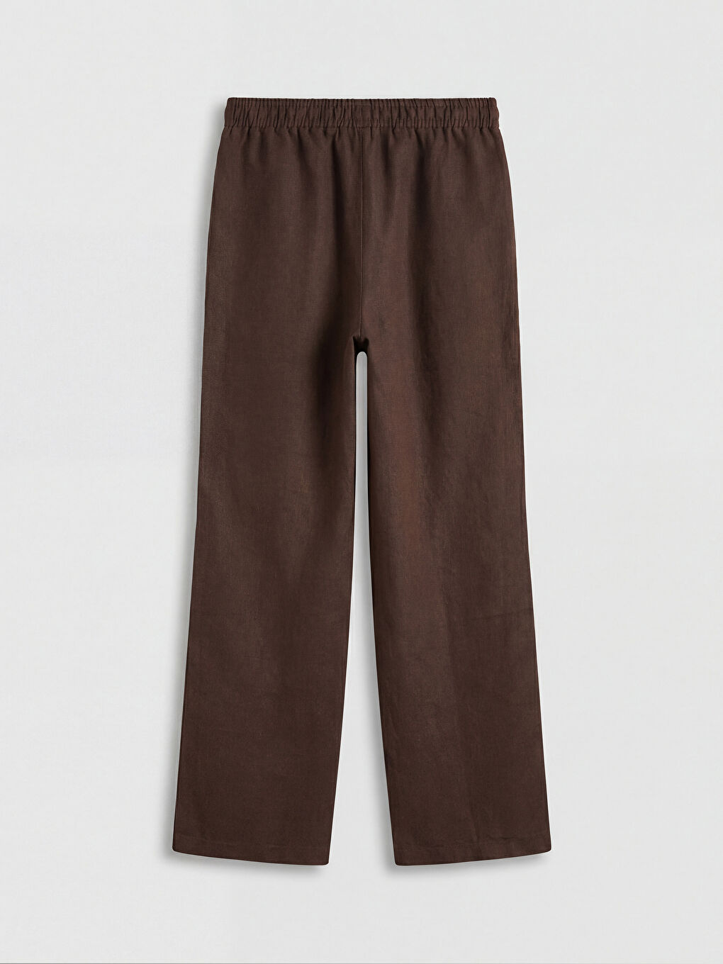 Kahverengi Beli Lastikli Keten Kadın Pantolon-1