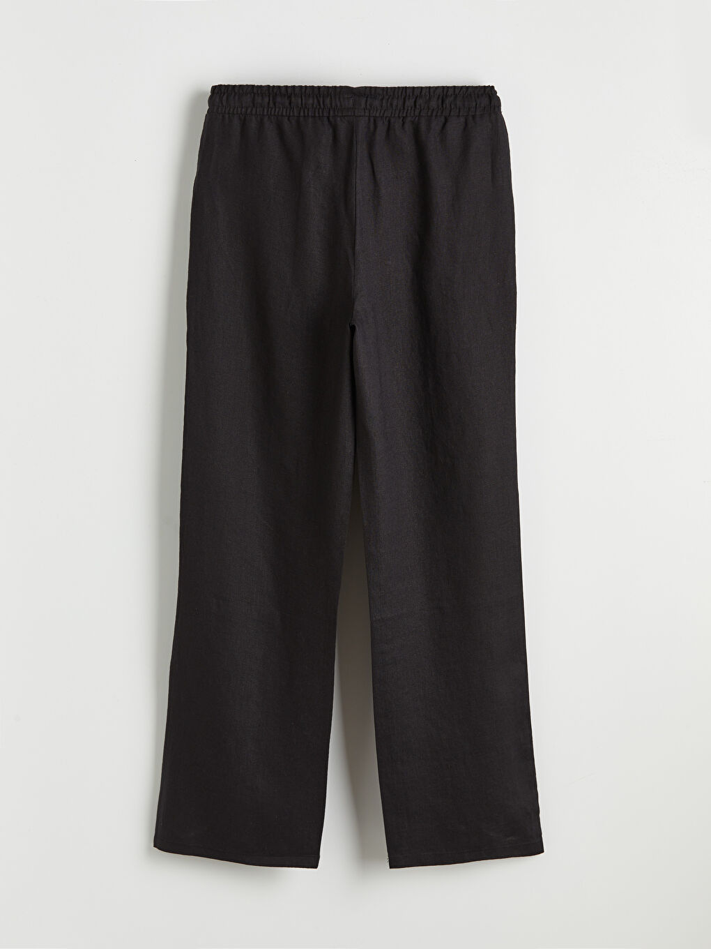 Siyah Beli Lastikli Keten Kadın Pantolon-3