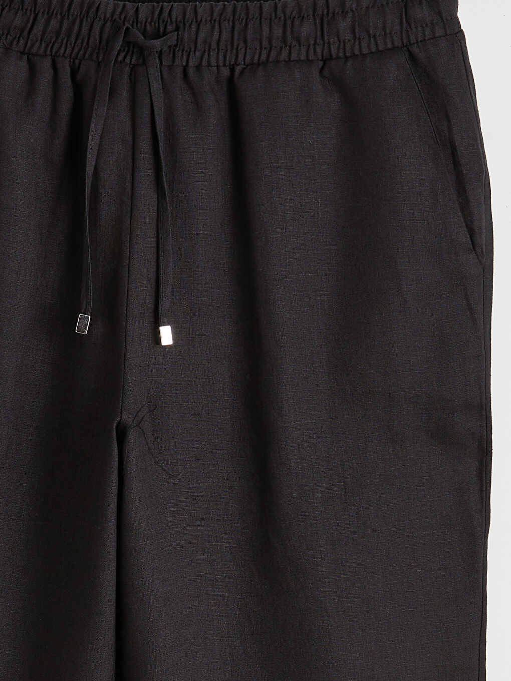 Siyah Beli Lastikli Keten Kadın Pantolon-4