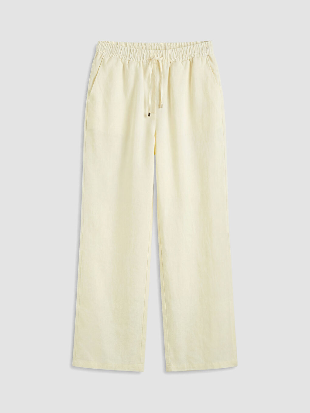 Sarı Beli Lastikli Kadın Keten Pantolon-4
