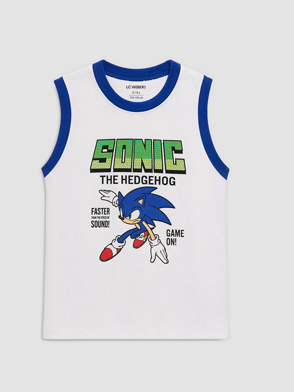 Beyaz Bisiklet Yaka Sonic Baskılı Erkek Çocuk Atlet
