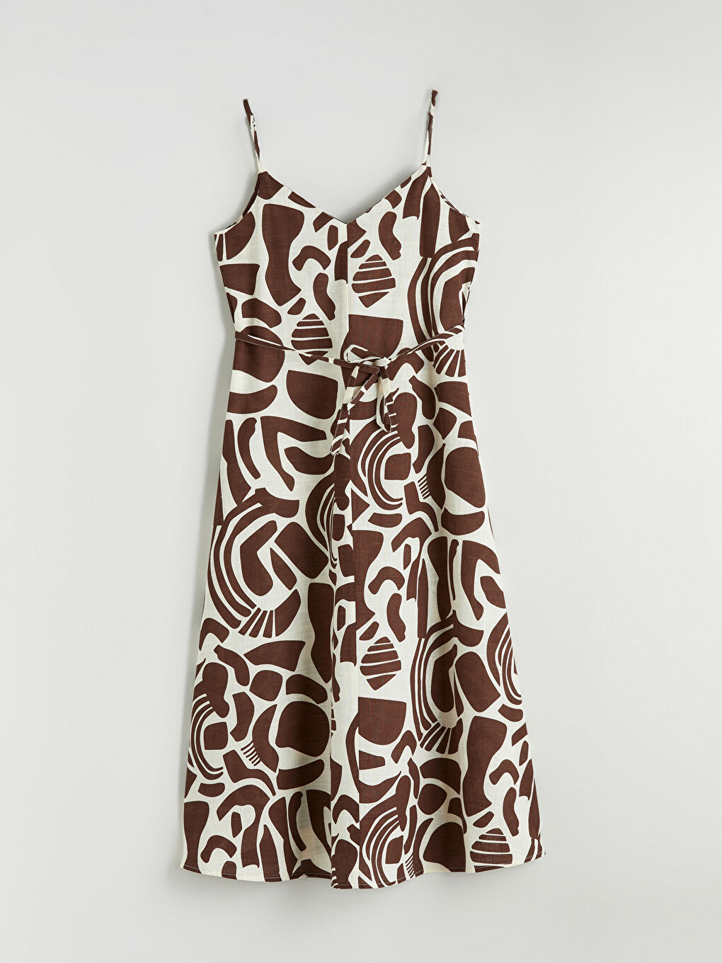 V Neck Patterned Strappy A-Line Dress-4