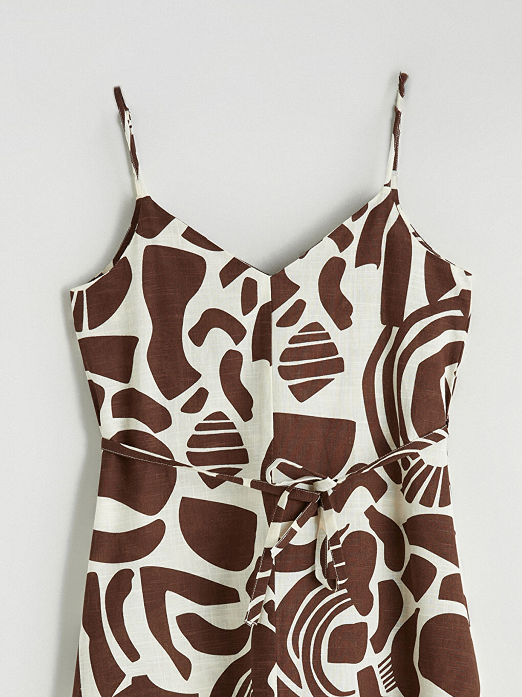 V Neck Patterned Strappy A-Line Dress-5