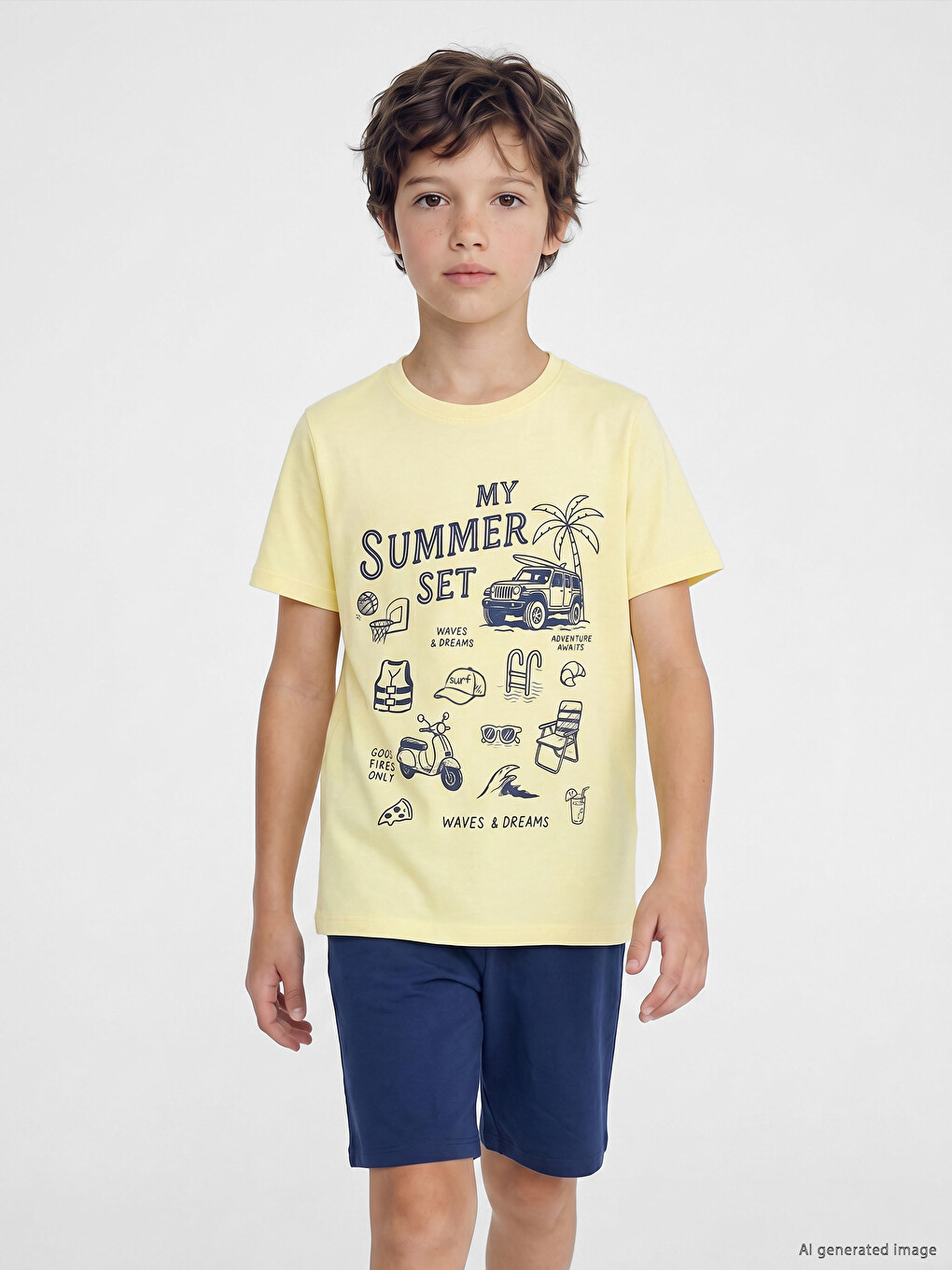 Sarı Baskılı Erkek Çocuk Şortlu Pijama Takımı-1