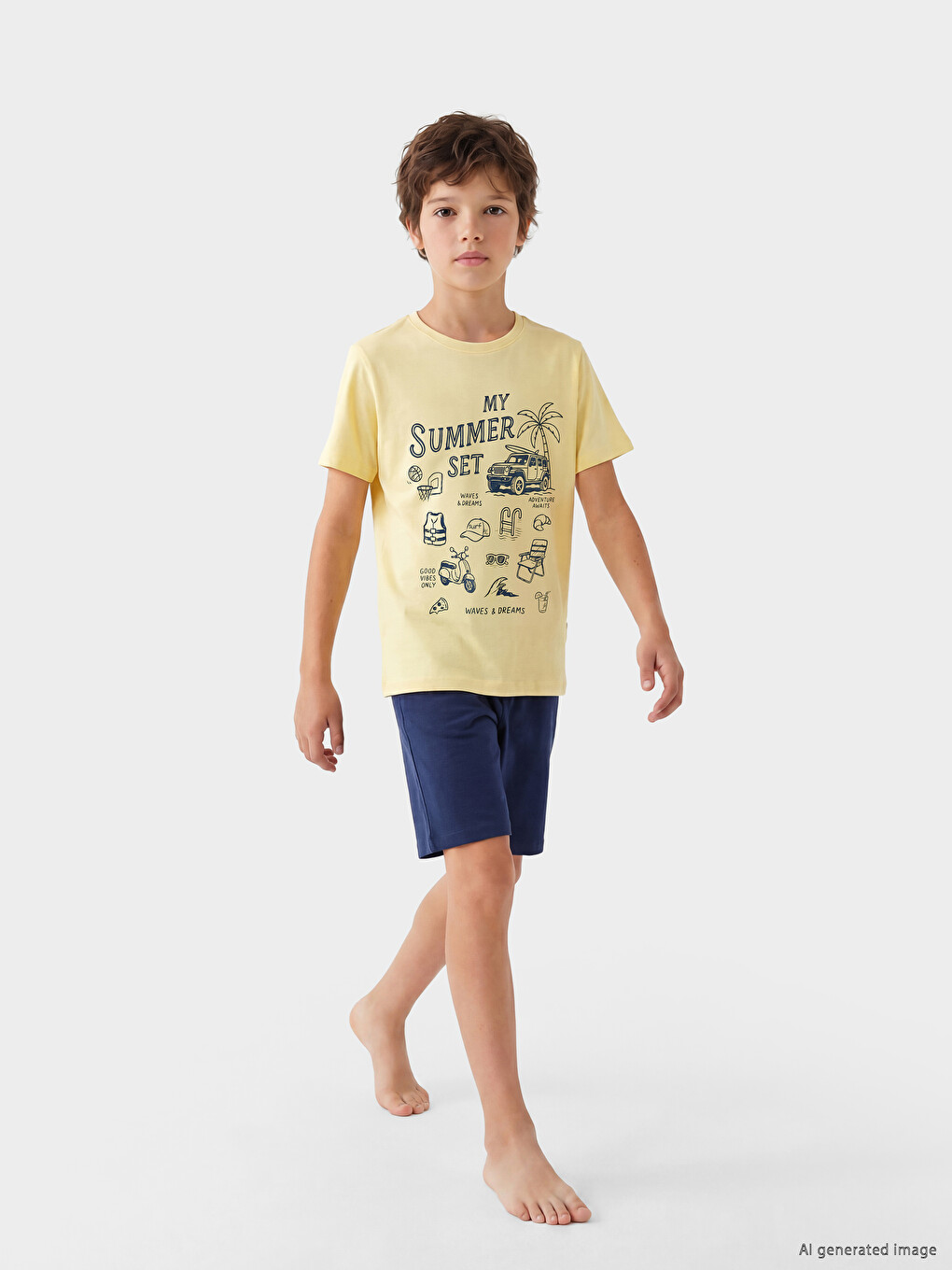 Sarı Baskılı Erkek Çocuk Şortlu Pijama Takımı-2