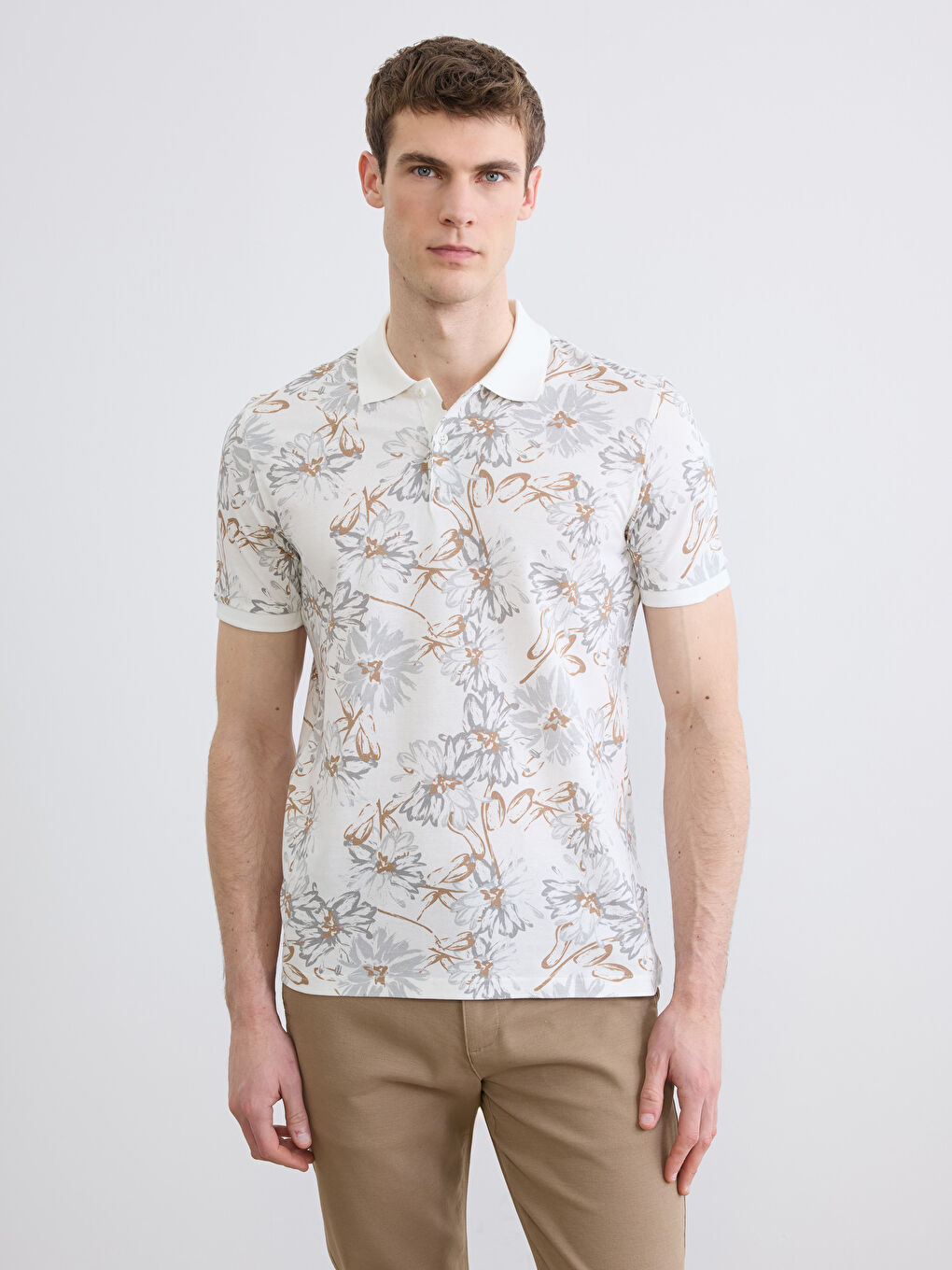 Polo Collar Patterned Pique T-Shirt