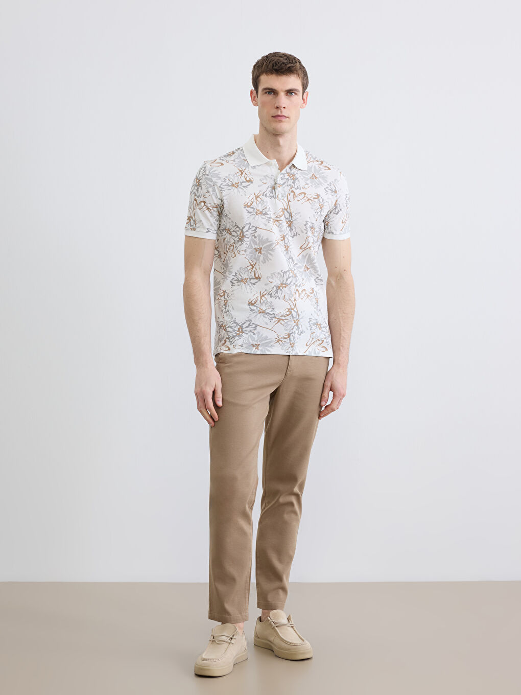 Polo Collar Patterned Pique T-Shirt-1