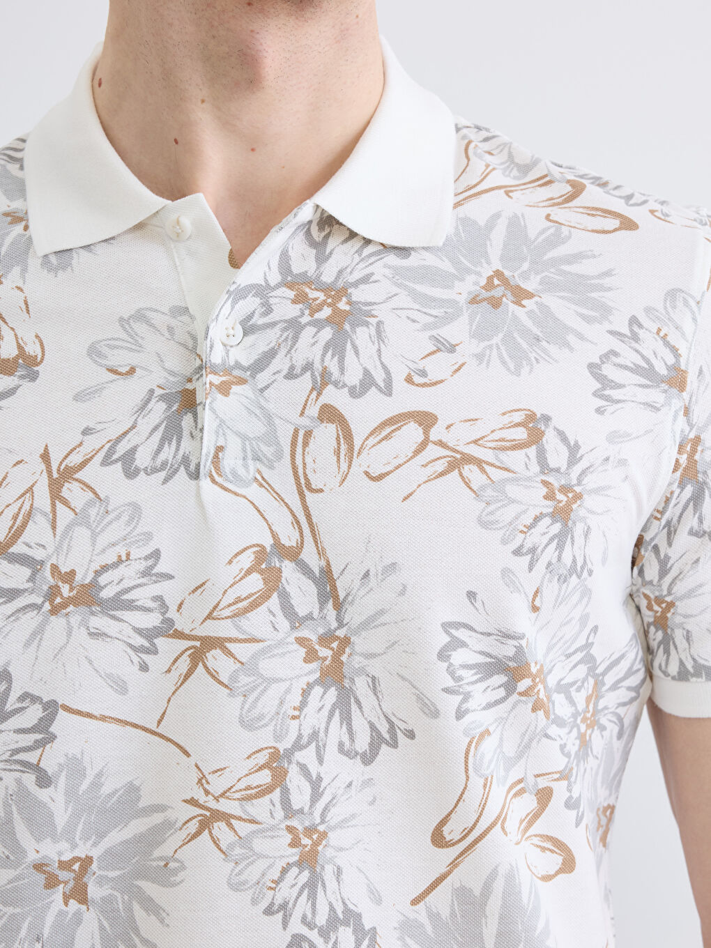 Polo Collar Patterned Pique T-Shirt-2