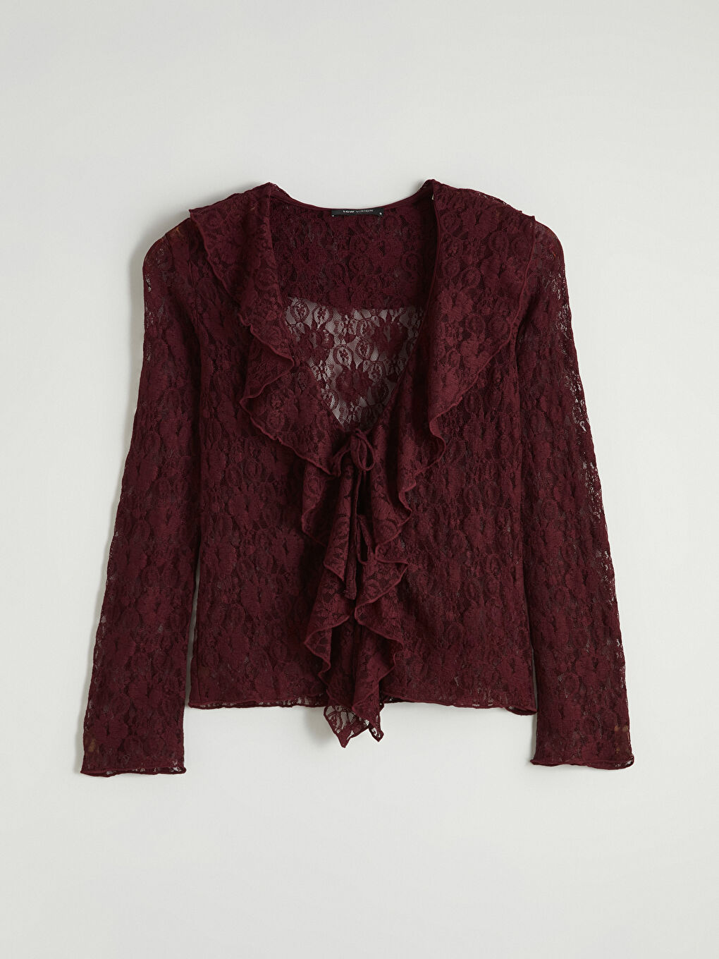 V Yaka Dantelli Fırfırlı Bluz-4