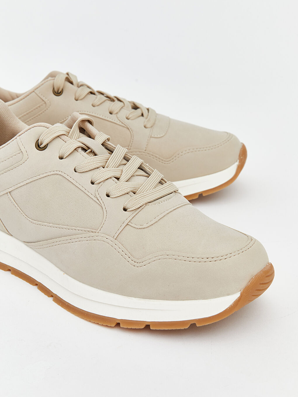 Bej Deri Görünümlü Erkek Spor Ayakkabı-2