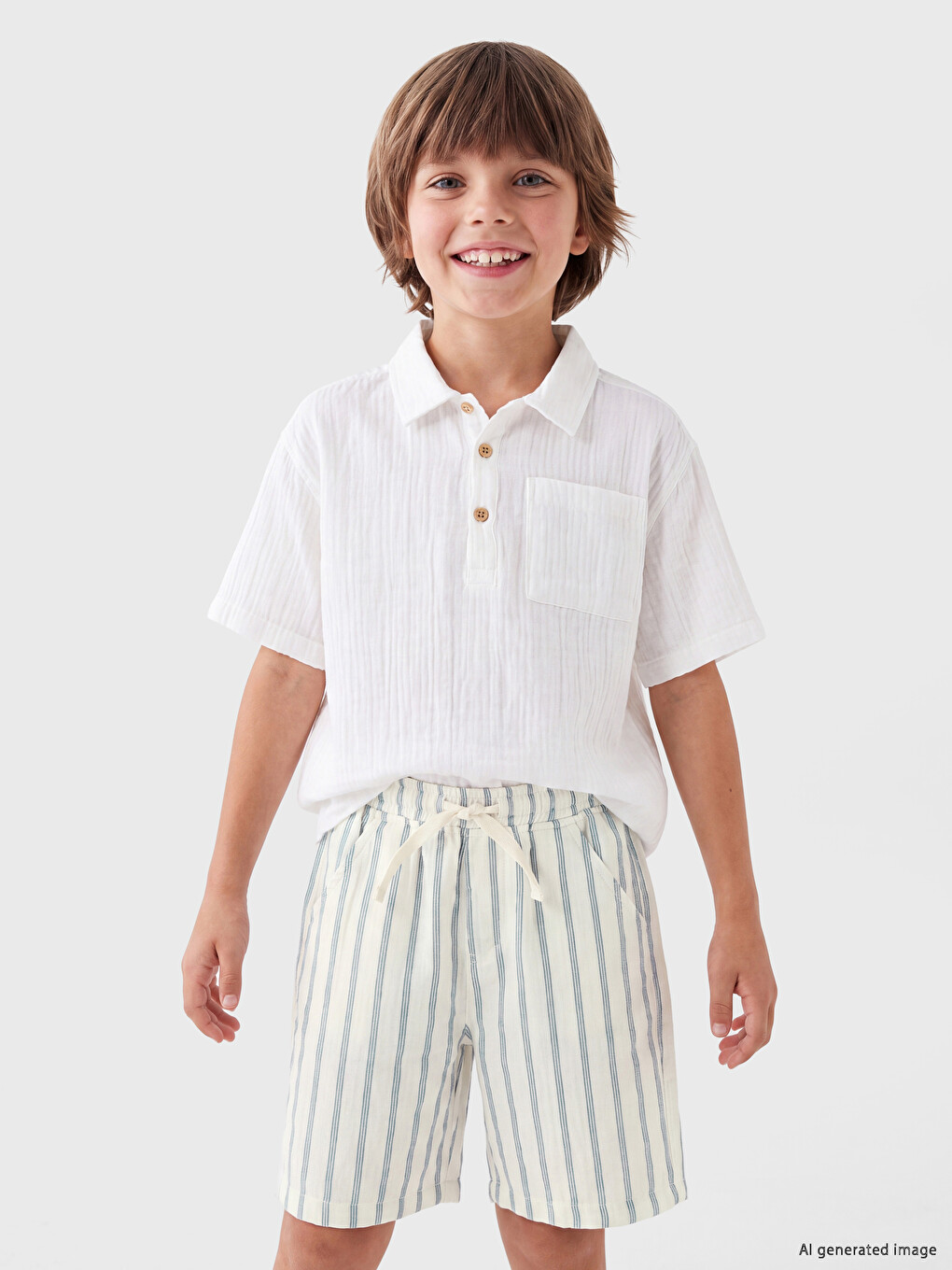 Striped Patterned Elastic Waist Boys' Shorts-1