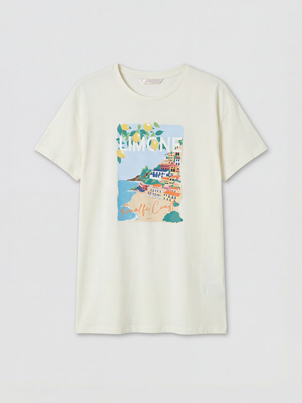 Ekru Bisiklet Yaka Baskılı Kadın Gecelik