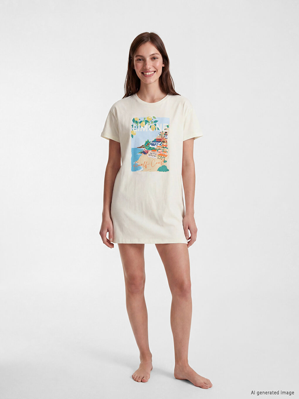 Ženska spavaćica sa okruglim izrezom, štampana