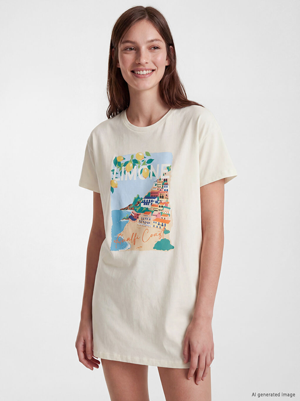 Ženska spavaćica sa okruglim izrezom, štampana-1