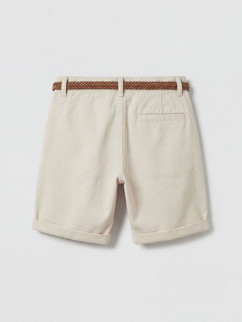 Bej Kemerli Regular Fit Erkek Çocuk Gabardin Şort-1