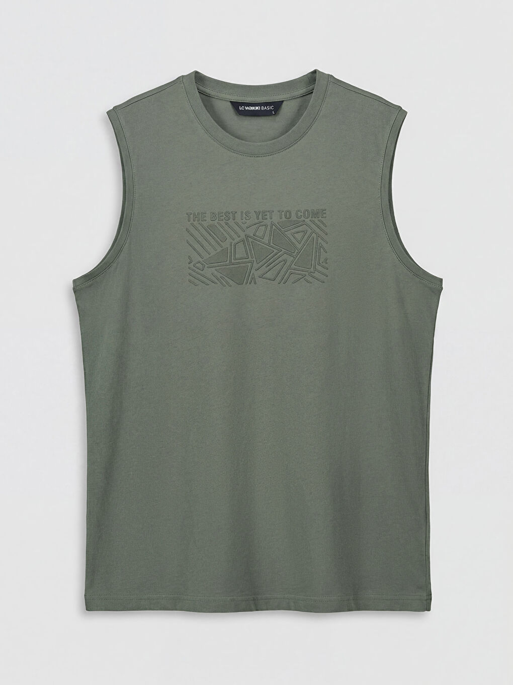 Haki Bisiklet Yaka Baskılı Penye Erkek Kolsuz Tişört