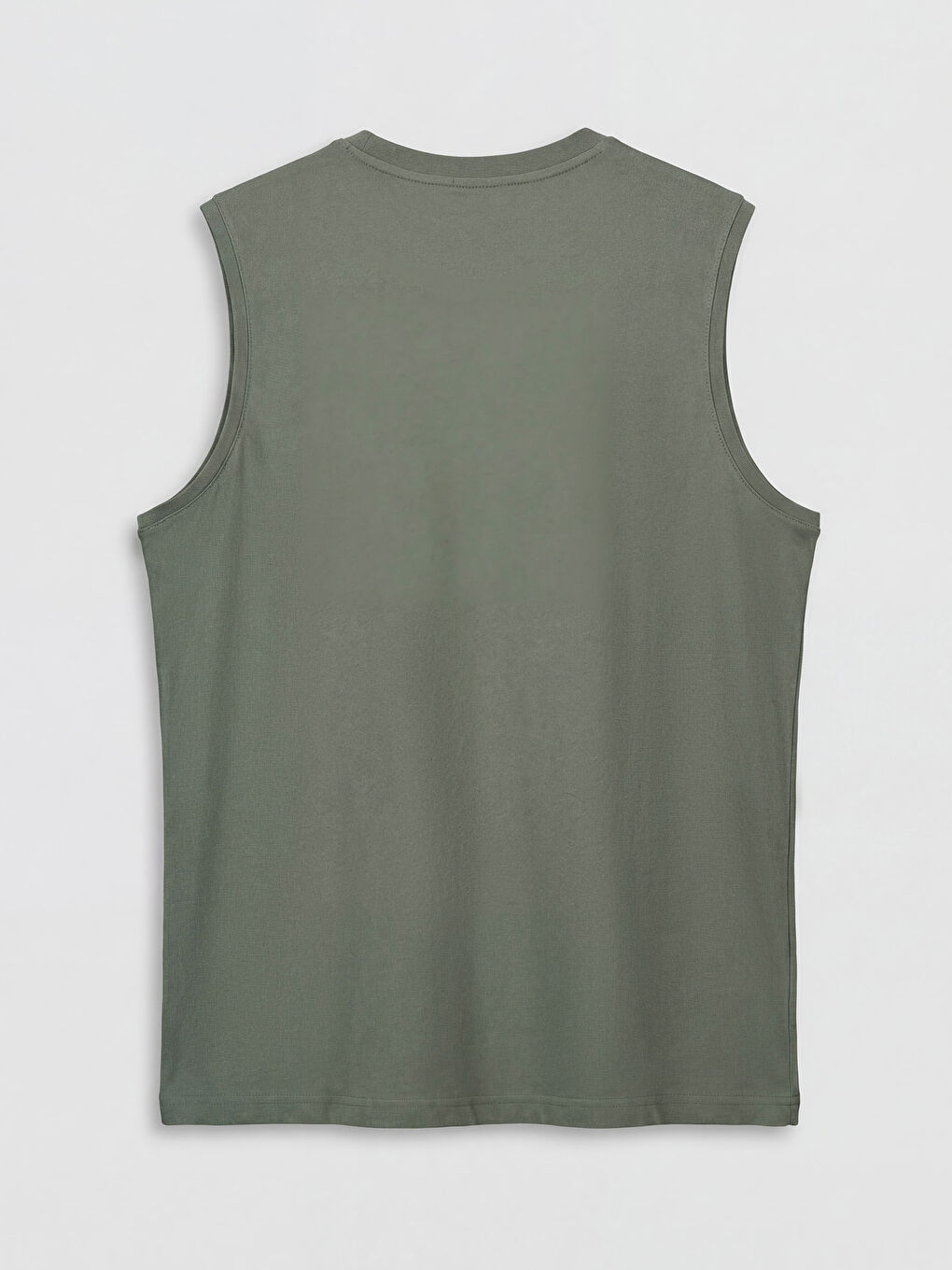 Haki Bisiklet Yaka Baskılı Penye Erkek Kolsuz Tişört-1