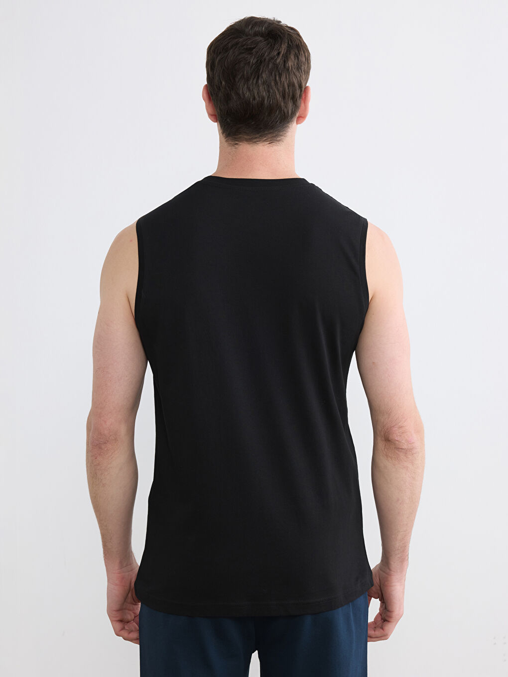 Siyah Bisiklet Yaka Baskılı Penye Erkek Kolsuz Tişört-3