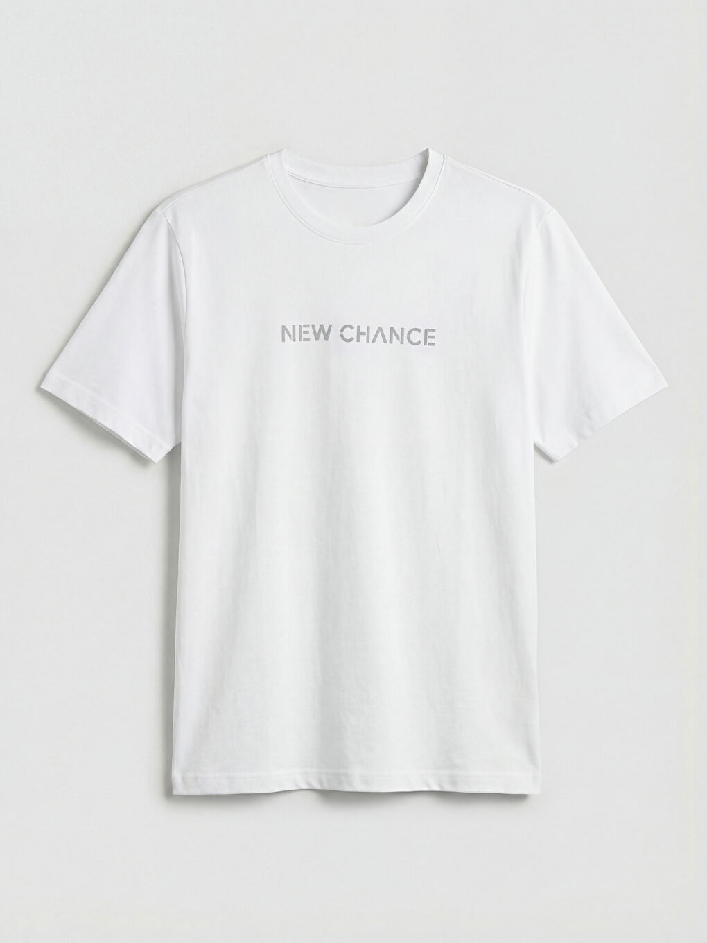 Beyaz Bisiklet Yaka Baskılı Erkek Penye Tişört