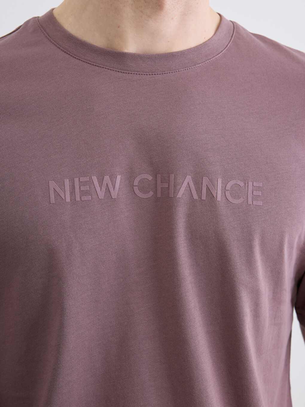 Pembe Bisiklet Yaka Baskılı Erkek Penye Tişört-2