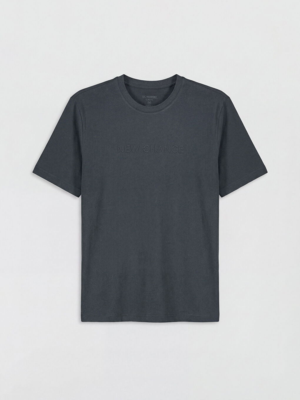 Antrasit Bisiklet Yaka Baskılı Erkek Penye Tişört