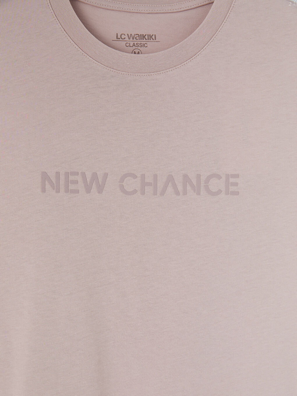 Pembe Bisiklet Yaka Baskılı Erkek Penye Tişört-2