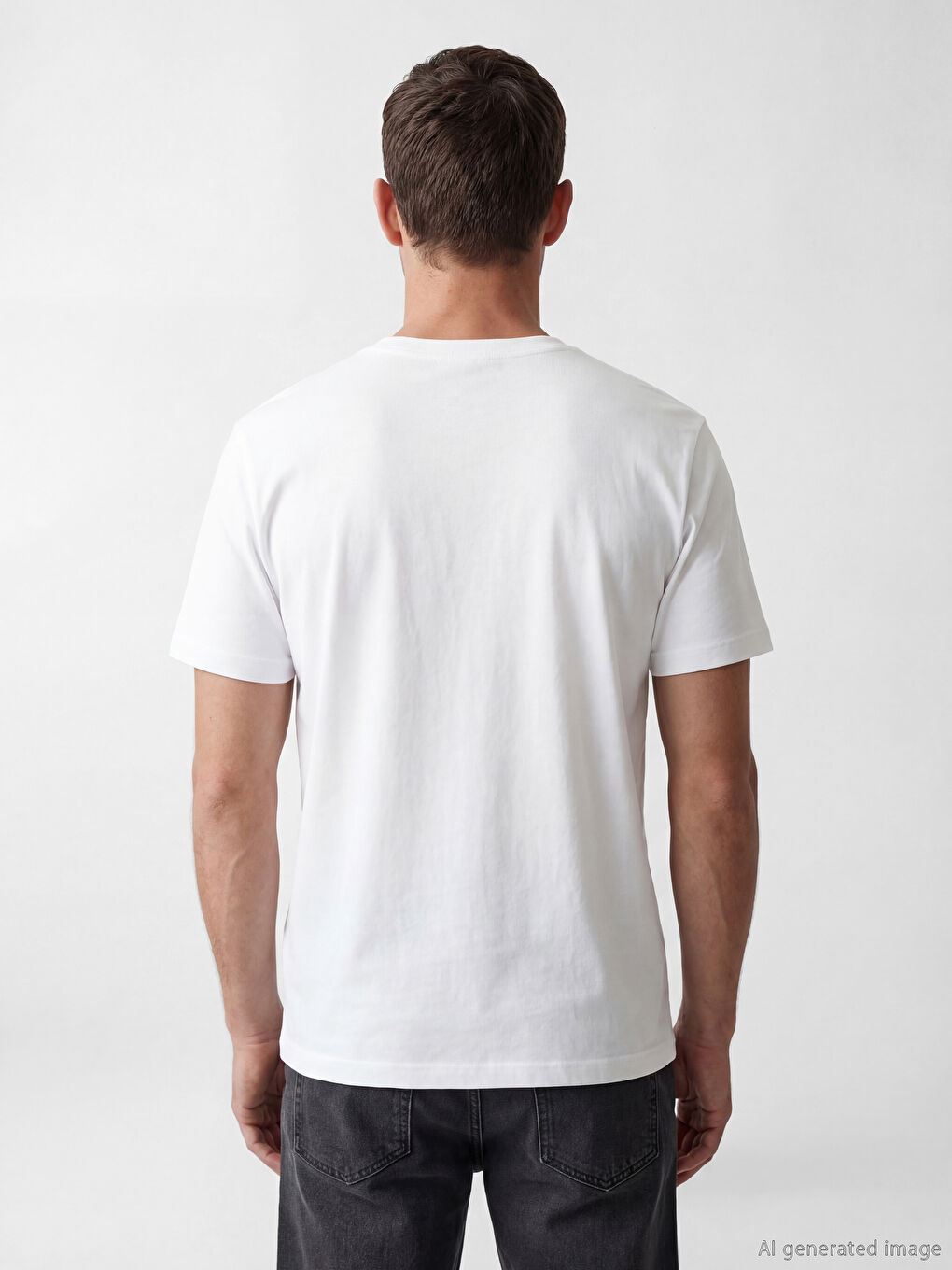 Beyaz Bisiklet Yaka Baskılı Erkek Penye Tişört-3