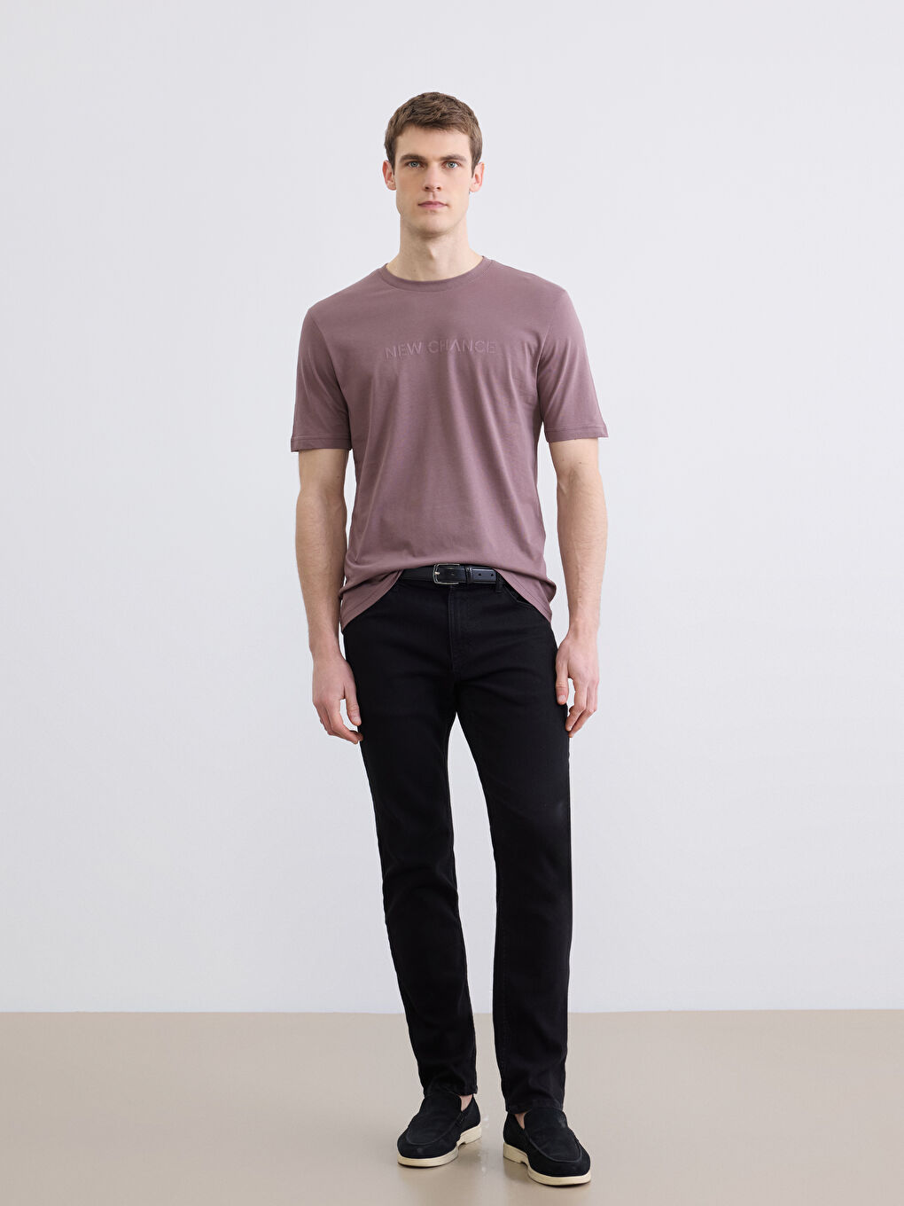 Pembe Bisiklet Yaka Baskılı Erkek Penye Tişört-1