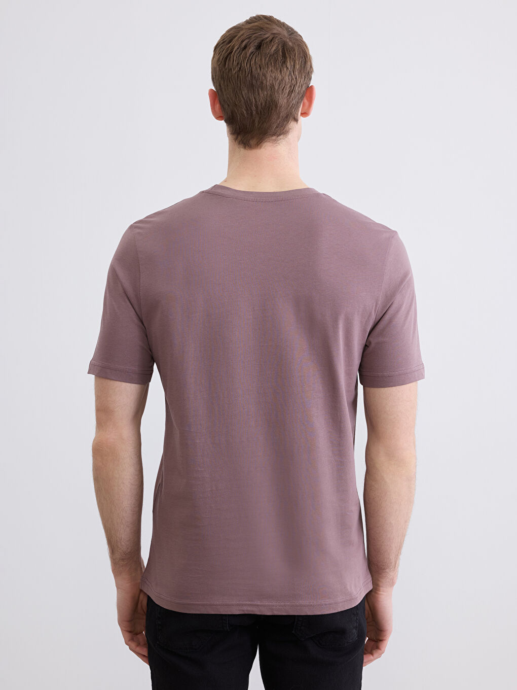 Pembe Bisiklet Yaka Baskılı Erkek Penye Tişört-3