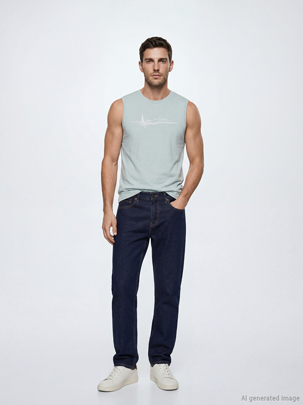 Crew Neck Printed Men's Sleeveless T-Shirt-1
