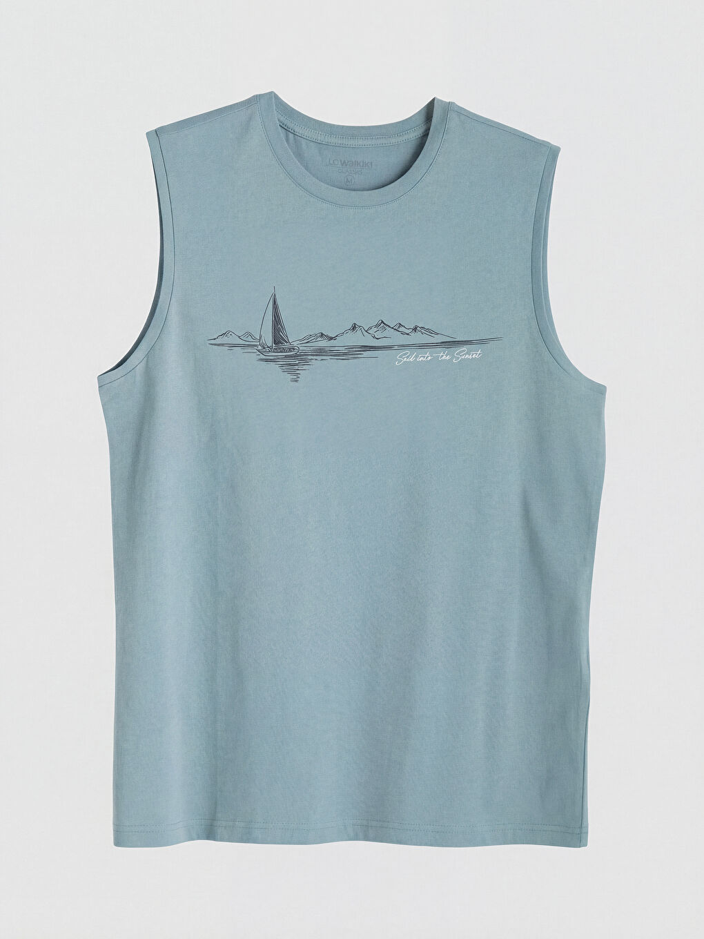 Mavi Bisiklet Yaka Baskılı Erkek Kolsuz Tişört