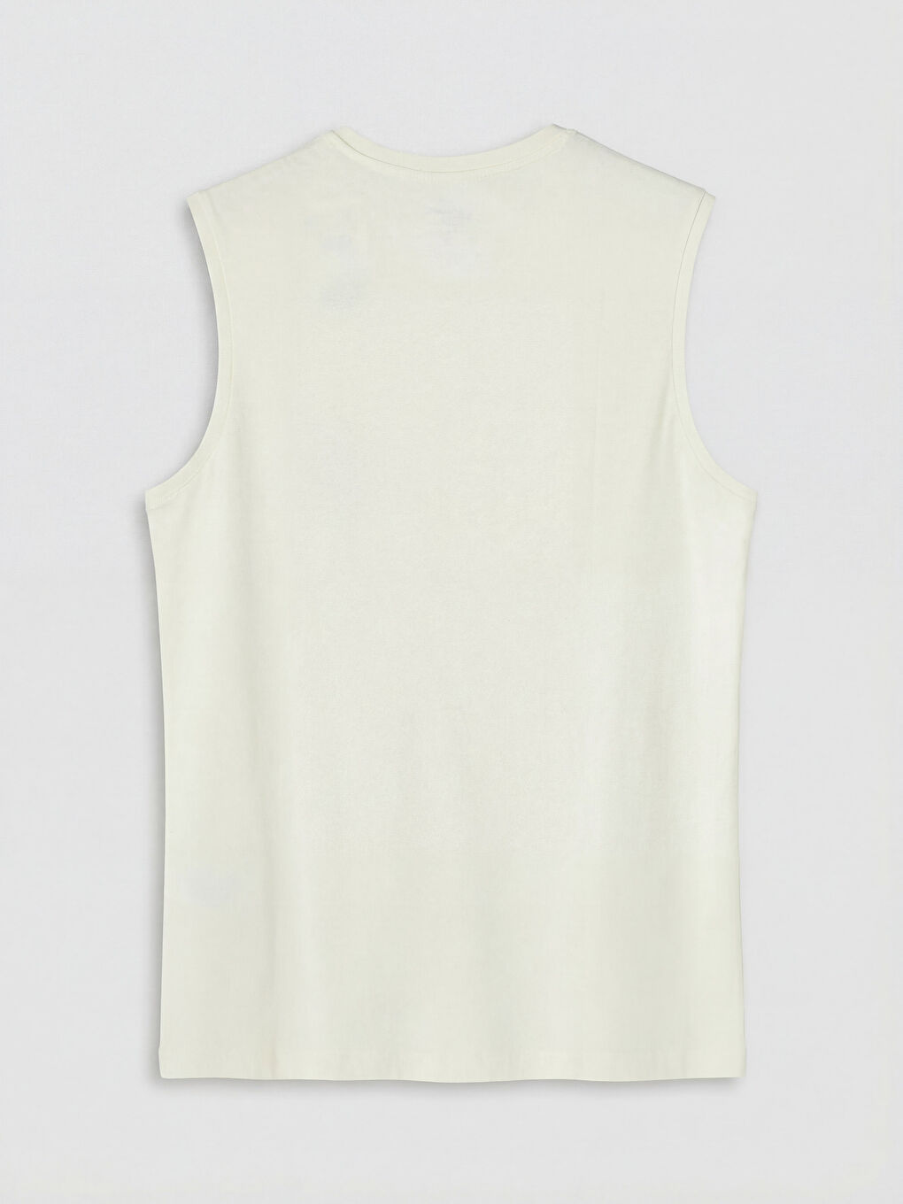 Ekru V Yaka Penye Erkek Kolsuz Tişört-1