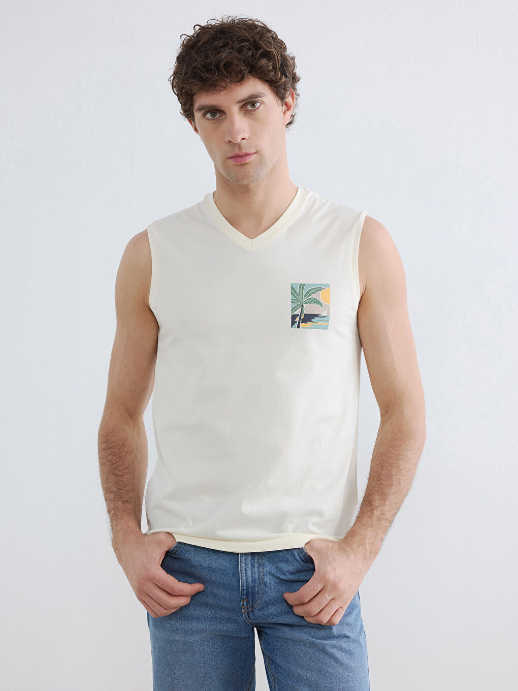V Neck Jersey Men's Sleeveless T-Shirt