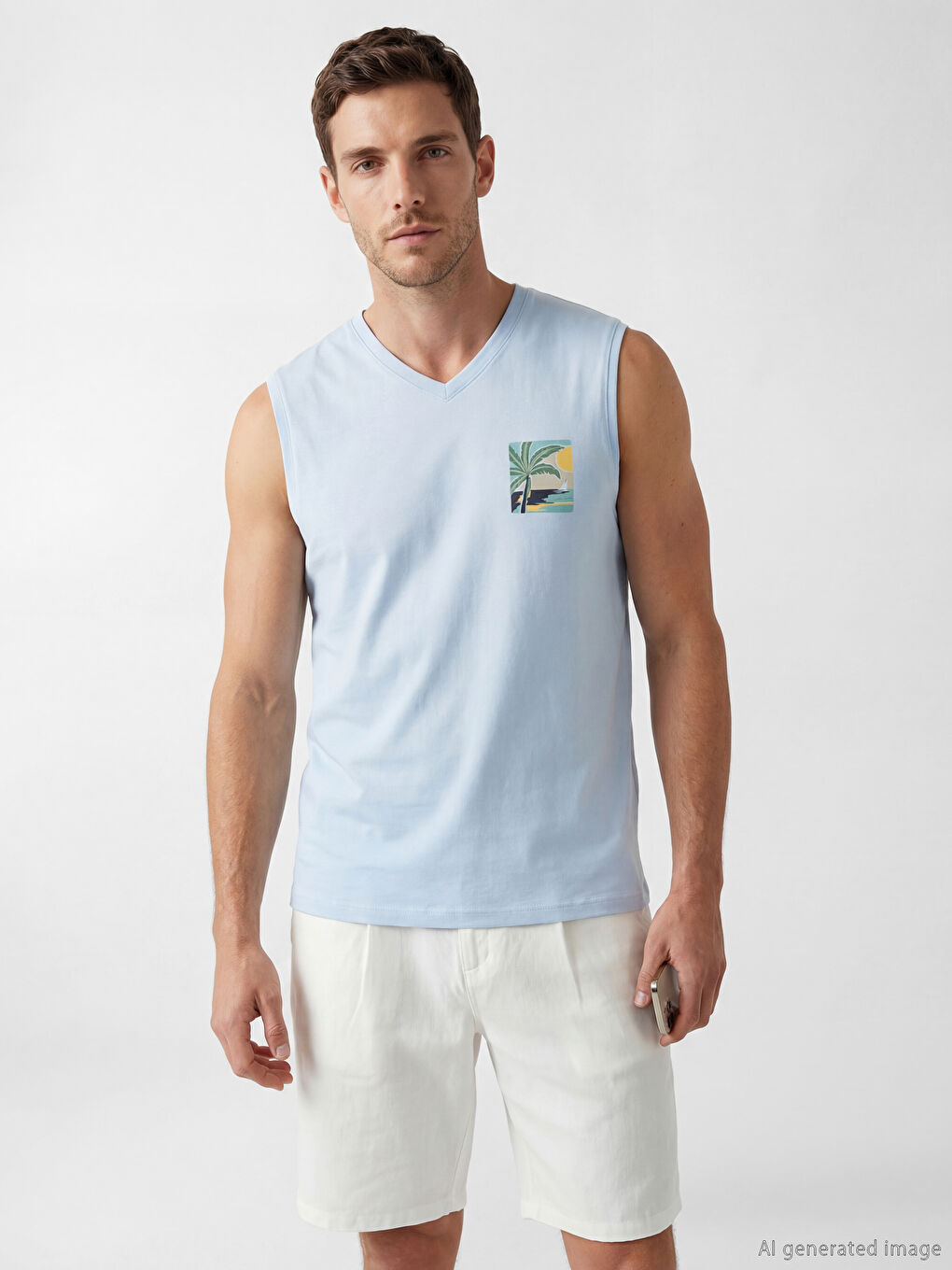 V Neck Jersey Men's Sleeveless T-Shirt